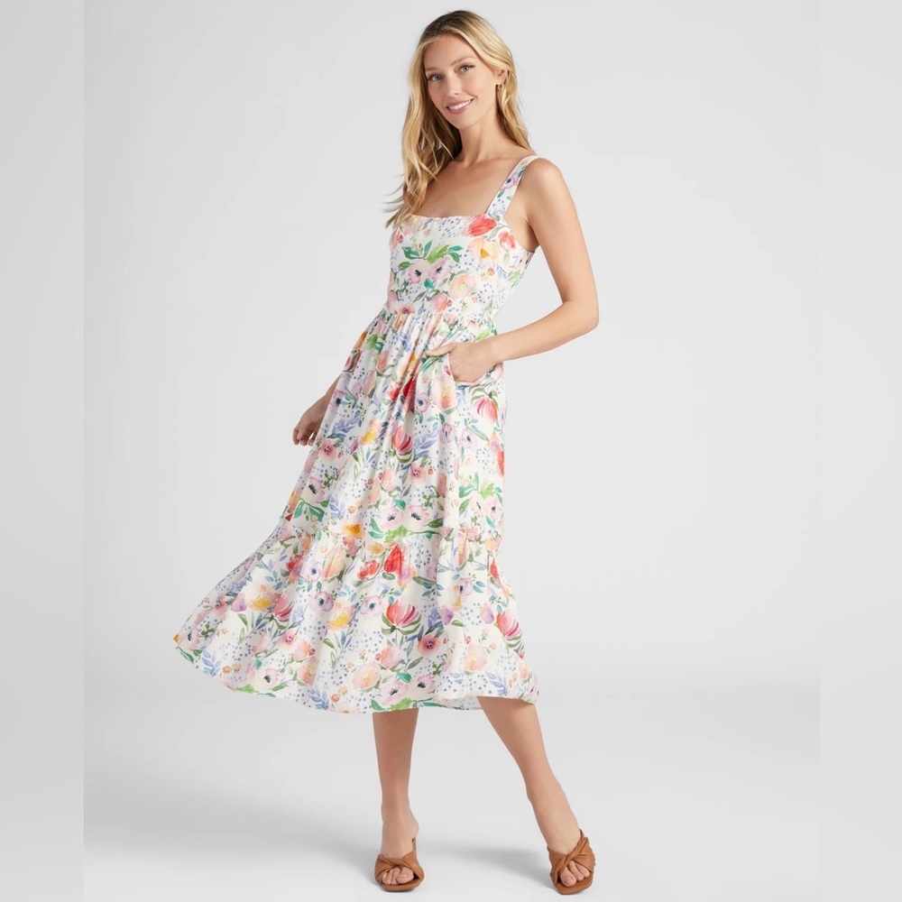 Lucy Paris Multicolor Floral Midi Dress 100% Cotton